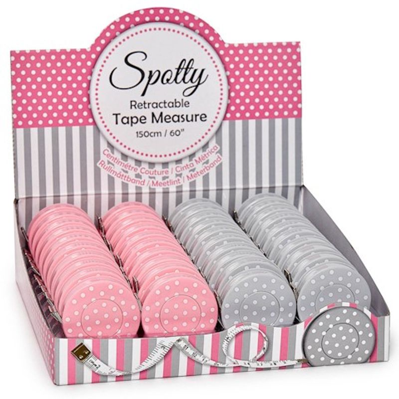 Målebånd rull-inn-automatikk Polkadott grå / rosa