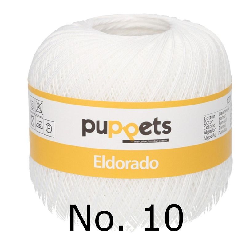 Heklegarn No.10 hvit 50 gr. Eldorado Puppets 